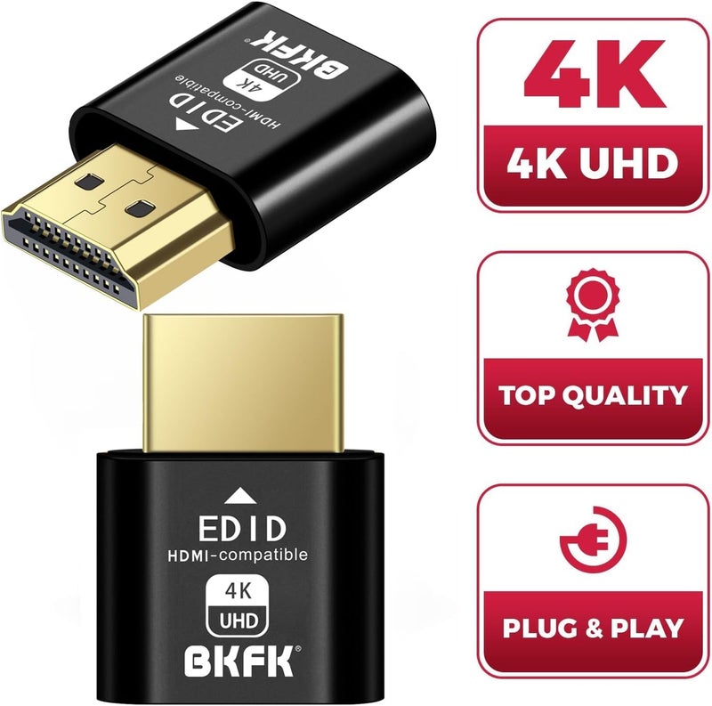 BKFK موصل HDMI وهمي 4K HDR، محاكي شاشة افتراضية EDID، محول عرض بدون رأس، محول HDMI وهمي بدون رأس، يدعم حتى 4K@60Hz، 1080@120Hz (HDMI 2Pack) - Image 5